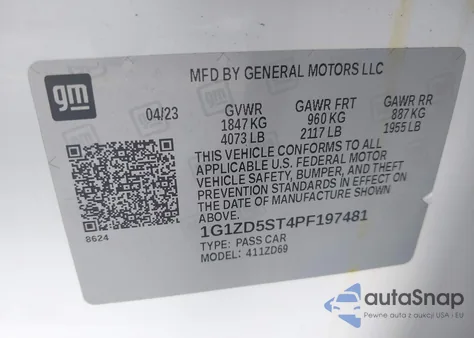 2023 Chevrolet Malibu Fwd 1Lt z USA, uszkodzony, nr VIN 1G1ZD5ST4PF197481